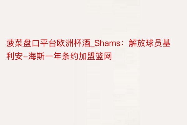 菠菜盘口平台欧洲杯酒_Shams：解放球员基利安-海斯一年条约加盟篮网