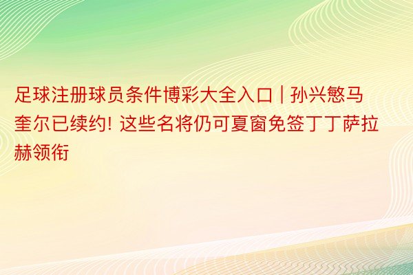 足球注册球员条件博彩大全入口 | 孙兴慜马奎尔已续约! 这些名将仍可夏窗免签丁丁萨拉赫领衔